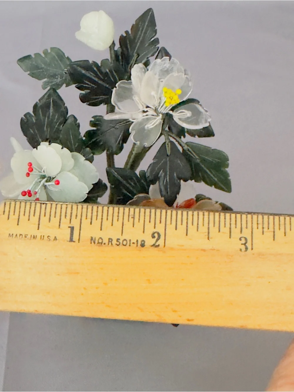Asian Jade Hardstone Flower Bonsai Trees Jade Planter Pair - White and Orange